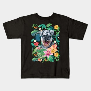 Tropical Salt and Pepper Schnauzer 2 Kids T-Shirt